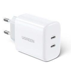 2x USB-C 40W Power Delivery tālruņa lādētājs, balts