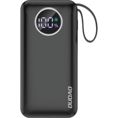 Dudao Powerbank 10000mAh USB-A USB-C ar iPhone Lightning un USB-C kabeli, melns