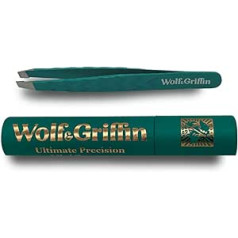 Wolf & Griffin Ultimate Precision Tweezers | Professional Stainless Steel Eyebrow Tweezers for Men and Women | Peacock Green