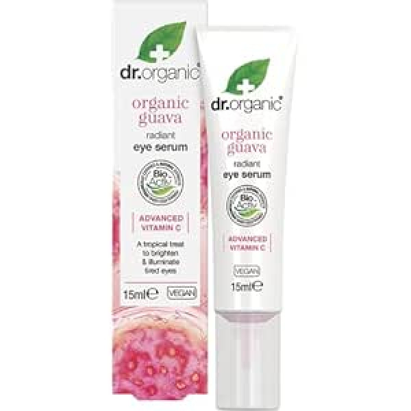 Dr. Organic Dr Organic Guava acu serums, C vitamīns, balinošs, vīriešiem, sievietēm, dabīgs, vegānisks, bez cietsirdības, bez parabēniem un SLS, organisks, 15 ml