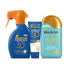 Bilboa , High Sunscreen Set with Vitamin C, Trigger Solar Butter SPF 30, Nutribronze with Vitamin C and Sunscreen Face SPF50, Light Texture, Non-Greasy, Waterproof