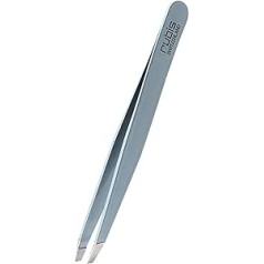 Rubis Tweezers Light Blue - Slanted, Fine and Pointed - Eyebrow Tweezers - Slanted Tip for Hair Removal - Professional Tweezers