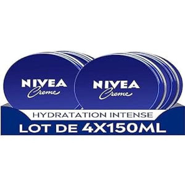 Nivea sejas, ķermeņa un roku krēms (4 x 150 ml) krēmveida tekstūras mitrinātājs, kas bagātināts ar Eucerit daudzfunkcionālu mitrinātāju visai ģimenei