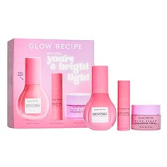 Glow Recipe Hey You, You're Bright Light Kit — gvajaves vitamīna C tumšo plankumu serums (30 ml), gvajaves vitamīna C spožu acu želejas krēms (5 ml) + plūmju mirdzošs hialurona krēms (15 ml), lai izbalinātu plankumus un gludu ādu.