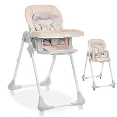 High Chair, Baby High Chair, Foldable Baby High Chair, Children's Chair with Wheels, Baby Chair from 6 Months (Beige)