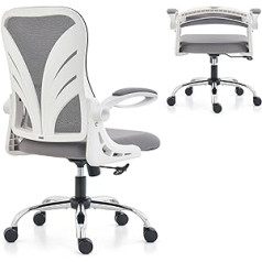 HOLLUDLE Ergonomisks biroja krēsls ar nolokāmu atzveltni, rakstāmgalda krēsls ar pagarinātu sēdekli (52 cm), nolokāmi roku balsti un sieta jostasvietas atbalsts, grozāmais krēsls, datorkrēsls, balts