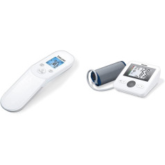 Beurer FT 85 bezkontakta digitālais infrasarkanais termometrs, ātrā drudža termometrs higiēnas un BM 27 augšdelma asinsspiediena mērītājs ar aproces sēdekļa kontroli, augšdelma apkārtmēram 22-42 cm