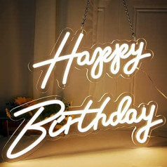 Deco Happy Birthday Neon Light Sign Dimmable LED Neon Light or Birthday Party Wall Mount Luminous Sign (22 Inch Warm White)