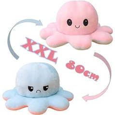 KUNSTIFY giant octopus cuddly mood toy, reversible, XXL, 80 cm (80 cm, pink, light blue)