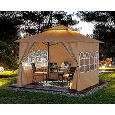 ABCCANOPY 2.5 x 2.5 m Winterproof Garden Gazebo with 4 Side Walls and Church Windows, for Patio, Lawn, Backyard and Garden, Classic Model, Khaki