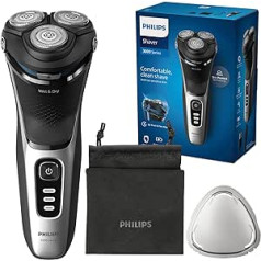 Philips Shaver Series 3000 — elektrisks mitrais un sausais skuveklis vīriešiem melnā krāsā ar SkinProtect tehnoloģiju, izvelkamu bārdas trimeri un ceļojumu somu, bezvadu (modelis S3241/12)