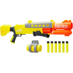 Nerf Fortnite leģendārais TAC Blaster, dzeltenā mirdzošā glezna, 6 šautriņu mega bungas, 6 Nerf AccuStrike mega šautriņas