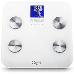 Ozeri Touch II 200 KG/440 LBS kopējā ķermeņa vannas istabas svari — mēra svaru, ķermeņa tauku saturu, hidratāciju, muskuļu un kaulu masu ar automātisko atpazīšanu