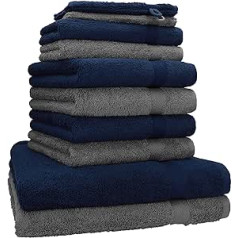 10 Piece Towel Set PREMIUM anthracite & dark blue, quality 470g/m², 2 bath towels 70 x 140 cm, 4 hand towels 100 x 50 cm, 2 guest towels 30 x 50 cm, 2 wash mitts 16 x 21 cm by Betz