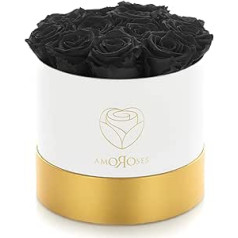 Amoroses Limited Edition — Подарочная коробка из 12 вечных стабилизированных роз — Элегантный букет живых цветов (Белая коробка с черными розами)