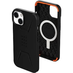 Urban Armor Gear UAG civilais futrālis saderīgs ar Apple iPhone 14-13, bezvadu uzlāde, magnētiskā uzlāde, pret kritieniem izturīgs mobilā tālruņa korpuss, pacelta mala, melns, 114036114040