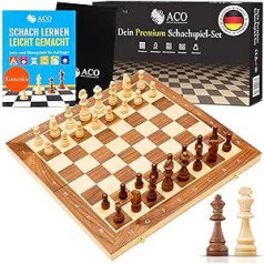 ACO Schachspiel mit Schachbuch 38 x 38см - Schach und Dame aus Walnussholz klappbar und Magneticisch mit Reisetasche - Schachbrett Holz Set Шахматная доска - Brettspiele