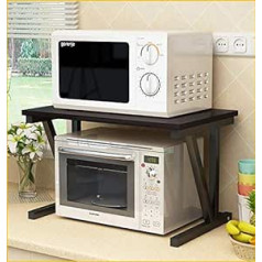 Wooden Microwave Stand Stand 2-Tier Kitchen Wood Shelf Microwave Oven Spice Rack Organizer Shelf for Printer on Desktop Black