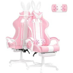 Ferghana Pink spēļu krēsla masāžas Ergonomisks spēļu krēsls ar kāju balstu PC krēsla spēļu krēsls ar galvas balstu un jostasvietas spilvena sacīkšu datora krēsls ar truša ausīm