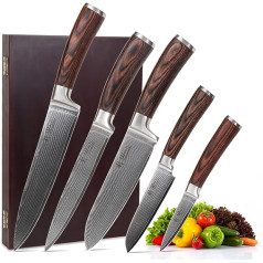 Wakoli Edib profesionālie damaskas naži, komplekts pa 5, augstas kvalitātes damaskas naži, japāņu tērauda VG-10, 5 Santoku naži, virtuves naži ar smalkiem koka rokturiem