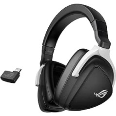 ASUS ROG Delta S bezvadu spēļu austiņas (USB-C 2,4 GHz un Bluetooth savienojumi, 25 stundu akumulatora darbības laiks, AI trokšņu slāpēšana, saderīgs ar personālajiem datoriem, Mac, PlayStation 5, Nintendo Switch)