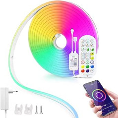 DC12V WiFi RGB Neon LED Strip, 4.99 m IP65 Waterproof RGB LED Strip Neon Light, with Tuya App and Remote Control for Bedroom, Home Decoration Lighting
