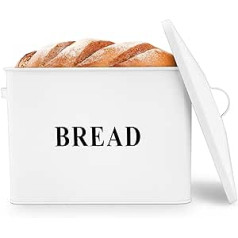 Herogo baltā maizes tvertne, īpaši liela metāla maizes kaste virtuvei, vintage augsts maizes turētājs ar vāku, vietu taupošs maizes trauks galda virsmai, 2 klaipi, 33 x 24,5 x 19 cm