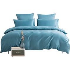 RFFLUX 100% Microfibre Silk Bed Linen Set 200 x 200 cm 3-Piece Navy Blue Summer Bed Linen with Zip Plain Ultra Soft Luxury Smooth Satin Duvet Covers Bedding with 2 Pillowcases 80 x 80 cm