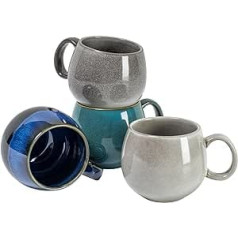 UNICASA Coffee Cups Set, 600 ml Porcelain Coffee Cups with Handle, Set of 4 Porcelain Cups for Tea, Coffee, Milk, Cappuccino, Blue/Green/Light Grey/Dark Grey
