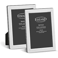 EDZARD Salerno Photo Frames for Photos 10 x 15 cm Silver-Plated Tarnish-Resistant with Velvet Back with 2 Hangers Picture Frame for Standing and Hanging Set of 2