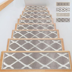 CASRIC® Stair Treads Mats - Set of 15 Interior Stair Mats 71 x 21 cm Large Soft Stair Rug with Non-Slip Carpet Backing Stairs Rug Modern Extra Thick 1 cm Comfortable Foot Feeling