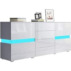 Senvoziii Sideboard Chest of Drawers in High Gloss White Highboard Sideboard with 2 Doors 4 Drawers and LED Lighting 177 cm