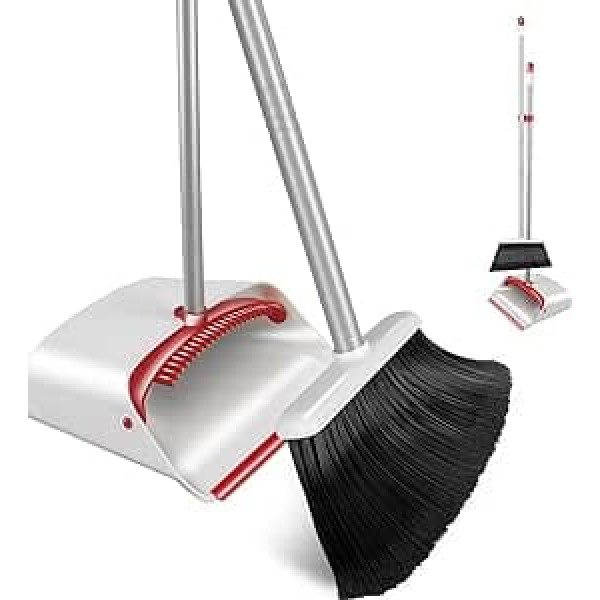 Masthome Broom and Dustpan Set, Dustpan and Brush with Long Handle (130 cm), Broom with Dustpan for Cleaning Home, Kitchen, Office - Red & White