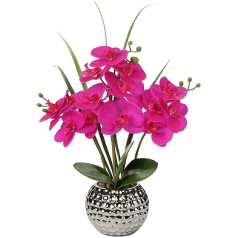 Artificial Flowers Orchid Artificial Plant Phalaenopsis Purple Flowers Decoration Height 49 cm Firmly Anchored in Ceramic Pot