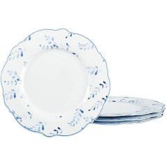 fanquare Komplekts ar 4 pamata porcelāna brokastu šķīvjiem, apaļš šķīvis ar zilām lapām un zāli dāvanai un mājsaimniecībai, 20 cm