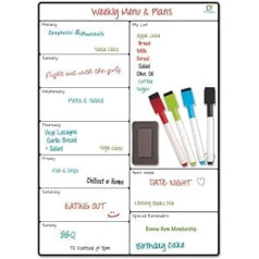 DF Df Creations Magnetic Weekly Planner Notīriet Ledusskapis Kalendārs Magnētiskais dēlis Virtuve iepirkumu sarakstam Izvēlnes plānošana Atgādinājumi Darbības Ietver 4 pildspalvas un dzēšgumiju