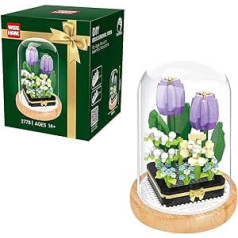 Fiotha Flower Building Blocks Set, with Protective Case, for Valentine's Day Gift, Mother's Day Gift, Artificial Plants Building Blocks for Adults with Dust Protection, Christmas, Thanksgiving (Purple