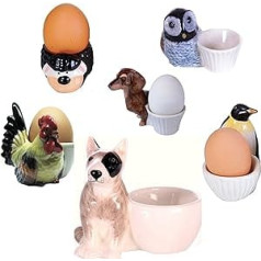 - Large Egg Cup Set - Ceramic Kitchen Children Family Ensemble Group Farm Animals 6 Pieces