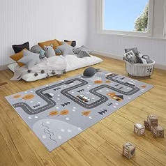 HANSE Home Dream Street Children's Room Rug - Boys Girls Play Rug Short Pile Rug Modern Play Street Motif Soft Pile Easy Care - Grey Mustard Yellow 120 x 170 cm