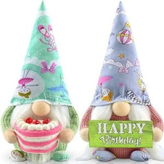 Gehydy Set of 2 Birthday Gnome Handmade 3D Cake Tomte Gnome Plush Decoration House Ornaments Gift Holiday Decorations