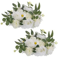 NUPTIO Artificial Flowers for Table Decoration: 2 Pieces 24 cm Diameter White Fake Flower Centerpieces Roses Balls Artificial Flowers Bouquet Arrangement Silk for Wedding Party Christmas