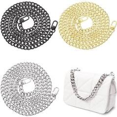 Handtaschenkette mit Schnallen, 120 cm, Geldbörsenketten, Riemen, Crossbody-Tasche, Metallkette, flacher Schultergurt, Ersatz, 3 Stück