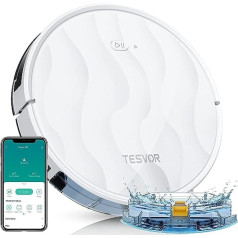 Tesvor M2 Robot Vacuum Cleaner, Robot Vacuum Cleaner with Wiping Function, 6000PA Robot Vacuum Cleaner, 150 Minutes Running Time with 350 ml Electronic Water Tank, Cleaning Indicator in Real Time,