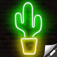 Cactus LED Neon Lights USB Charging Cactus LED Light Advertising Decorative Lamp Light Neon Night Light Decor for Christmas Birthday Wedding Party Children's Room Living Room Wall (with Switch)