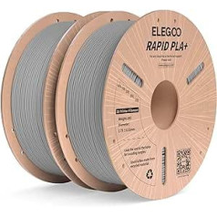 ELEGOO ātrgaitas PLA+ kvēldiegs 1,75 mm pelēks, 2 kg, ātrdarbīgs PLA plus 3D printera kvēldiegs ātrdarbīgai drukāšanai ar ātrumu 0–600 mm/s, izmēru precizitāte +/-0,02 mm, 2 kg spole (4,4 mārciņas)