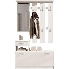 Vera Coat Rack with Mirror Matt White Compact Wardrobe Hallway Cupboard 100 x 190 x 26 cm (W x H x D)