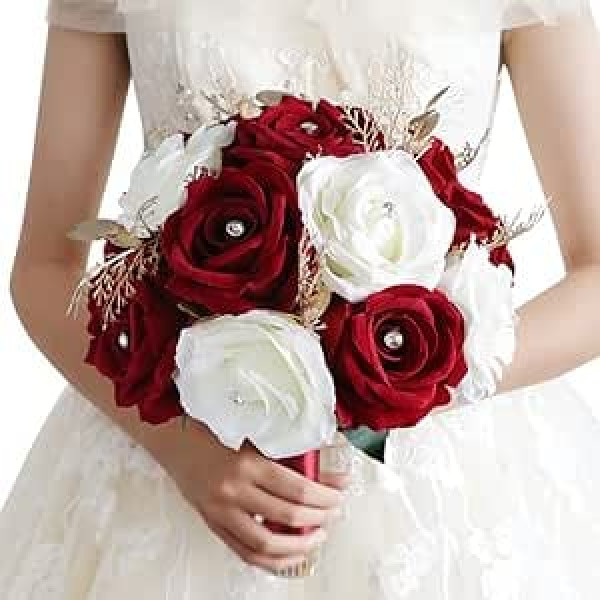 MoreChioce Bridal Wedding Bouquet, Bridal Bouquet and Wrist Rose Bouquets Bridal Bouquet Wedding Flowers Bridesmaids Bouquet Bridesmaids Rhinestone Artificial Flowers, #3