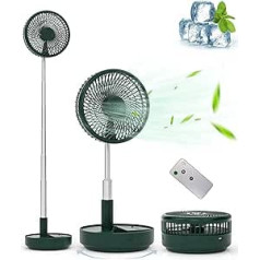 Portable Oscillating Fan, Foldable Fan, Height-Adjustable Fan with Remote Control, 4 Speeds, Battery USB Table Fan, for Bedroom, Office, Travel, Green, 7.7 Inches