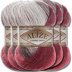 Alize 5 x 100 g Angora Gold Batik Premium Virgin Wool ar krāsu gradientu vilnas adīšanas dzija Baby Wool Accents Aksesuārs tamborētiem adīšanas apģērbiem (1984)