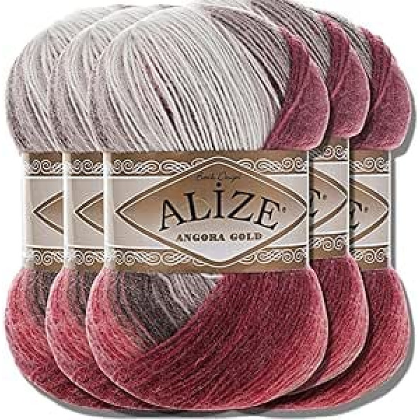 Alize 5 x 100 g Angora Gold Batik Premium Virgin Wool ar krāsu gradientu vilnas adīšanas dzija Baby Wool Accents Aksesuārs tamborētiem adīšanas apģērbiem (1984)